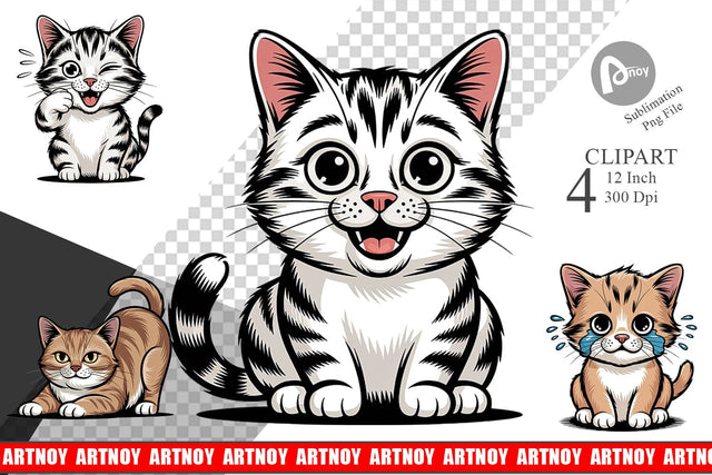 Cat Mood Expressions Clipart Sublimation artnoy 
