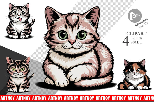 Cat Mood Expressions Clipart Sublimation artnoy 