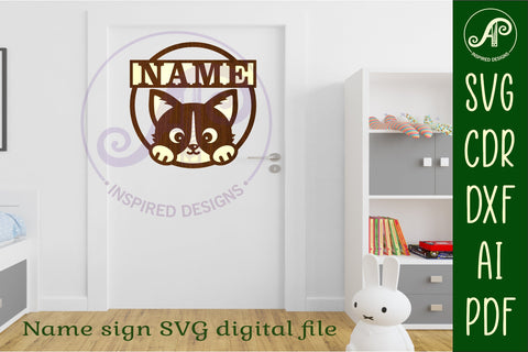 Cat name sign svg laser cut template SVG APInspireddesigns 