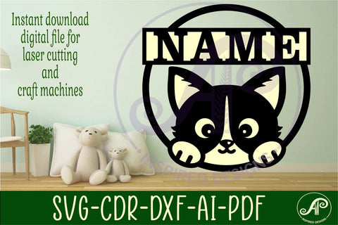 Cat name sign svg laser cut template SVG APInspireddesigns 