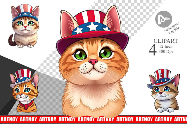 Cat Patriotic Clipart Sublimation artnoy 