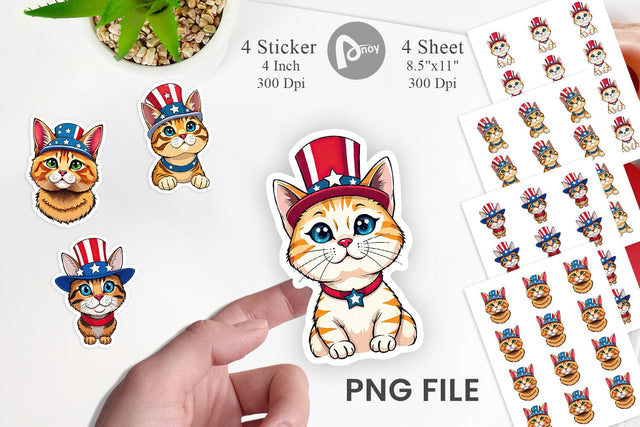 Cat Patriotic Sticker Sublimation artnoy 