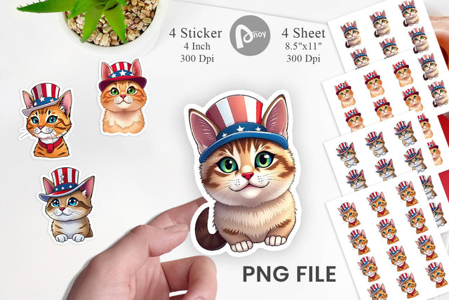 Cat Patriotic Sticker Sublimation artnoy 