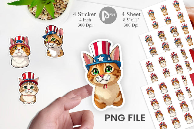 Cat Patriotic Sticker Sublimation artnoy 