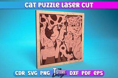 Cat Puzzle Laser Cut | Puzzle Game Laser Cut Design | CNC Files SVG The T Store Design 
