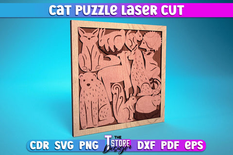 Cat Puzzle Laser Cut | Puzzle Game Laser Cut Design | CNC Files SVG The T Store Design 