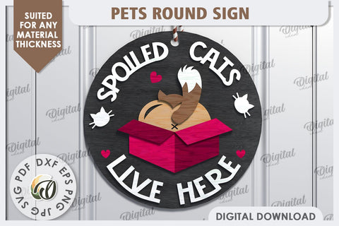 Cat Round Sign Laser Cut Design. Welcome Door Hanger SVG SVG Evgenyia Guschina 