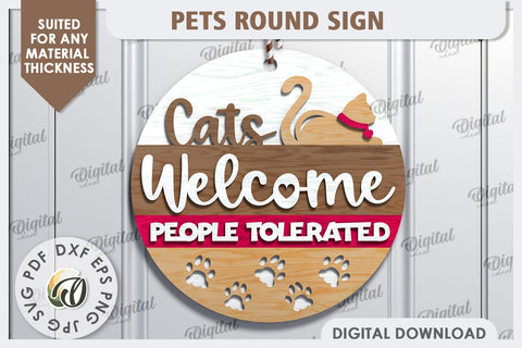Cat Round Sign Laser Cut Design. Welcome Door Hanger SVG SVG Evgenyia Guschina 