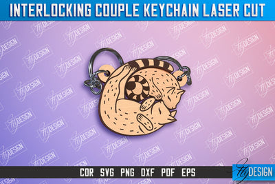 Cat sCouple Keychain | Interlocking Couple Keychain Design | CNC Files SVG Fly Design 