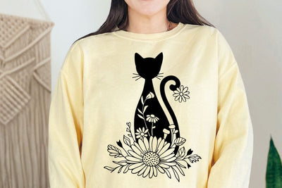 Cat Silhouette, Cat Svg, Cat Cut File, Floral Cat Svg, Kitty Svg, Cat with flower, Daisy Svg, Botanical Svg, Floral Svg SVG DesignDestine 