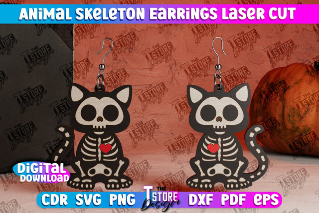 Cat Skeleton Earrings | Halloween Earrings | Jewelry Design | Bijoux Design | CNC Files SVG The T Store Design 