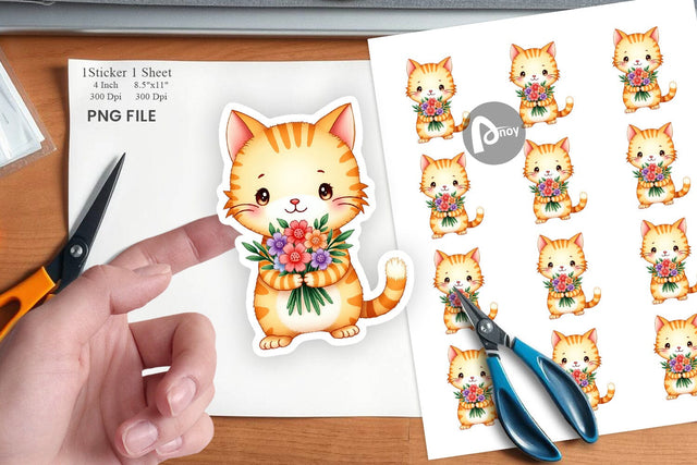 Cat Spring Bouquet Sticker Sublimation artnoy 
