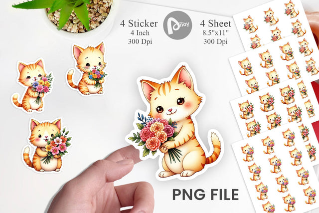 Cat Spring Bouquet Sticker Sublimation artnoy 