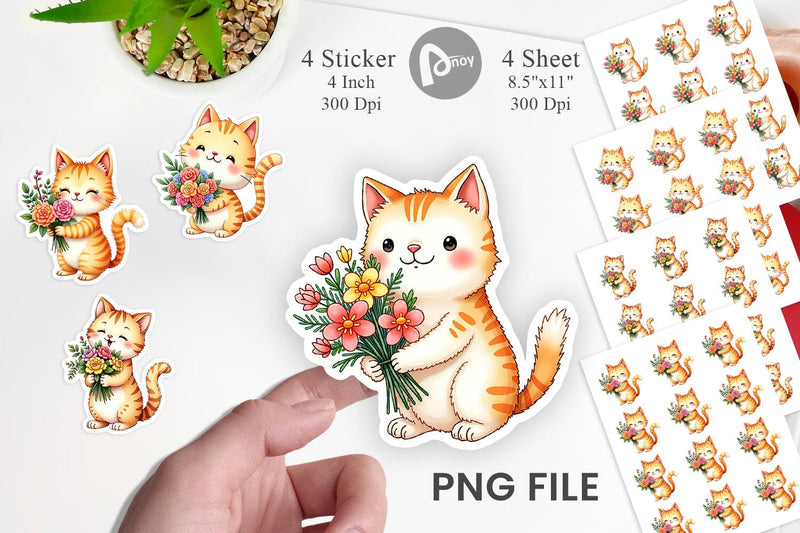 Cat Spring Bouquet Sticker Sublimation artnoy 