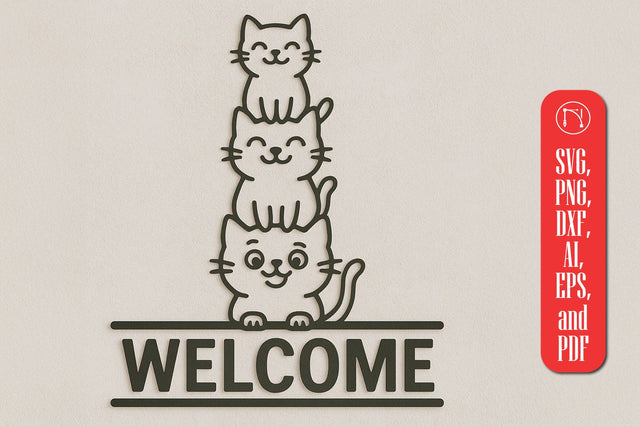 Cat Stack Welcome Sign – Laser Cut Metal Wall Decor SVG MD JOYNAL ABDIN 