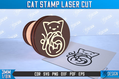 Cat Stamp Laser Cut Bundle | Teacher’s Stamp | Wooden Stamp | Children's Design | CNC File SVG Fly Design 