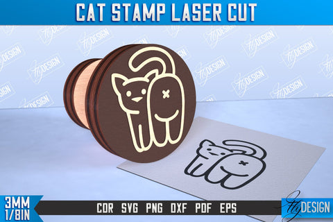 Cat Stamp Laser Cut Bundle | Teacher’s Stamp | Wooden Stamp | Children's Design | CNC File SVG Fly Design 