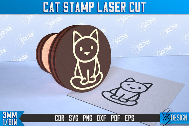 Cat Stamp Laser Cut | Teacher’s Stamp | Wooden Stamp | Children's Design | CNC File SVG Fly Design 