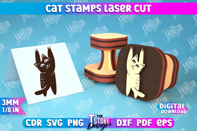 Cat Stamp Laser Cut | Teacher’s Stamp | Wooden Stamp | Children's Design | CNC File SVG The T Store Design 