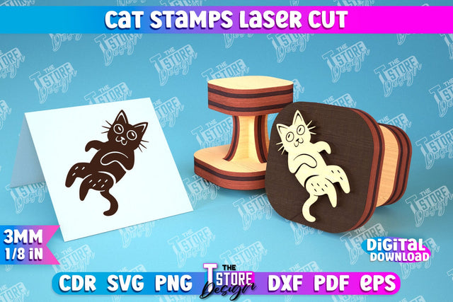 Cat Stamp Laser Cut | Teacher’s Stamp | Wooden Stamp | Children's Design | CNC File SVG The T Store Design 