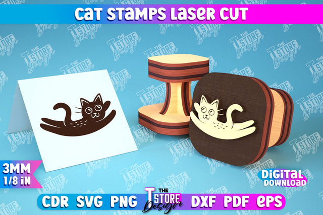 Cat Stamp Laser Cut | Teacher’s Stamp | Wooden Stamp | Children's Design | CNC File SVG The T Store Design 