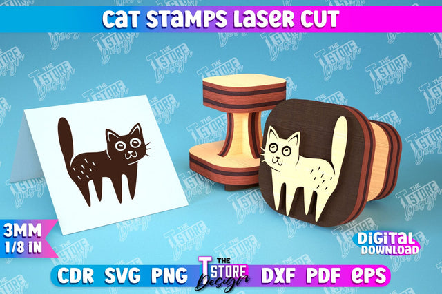 Cat Stamp Laser Cut | Teacher’s Stamp | Wooden Stamp | Children's Design | CNC File SVG The T Store Design 