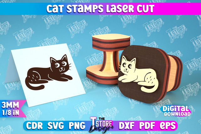 Cat Stamp Laser Cut | Teacher’s Stamp | Wooden Stamp | Children's Design | CNC File SVG The T Store Design 