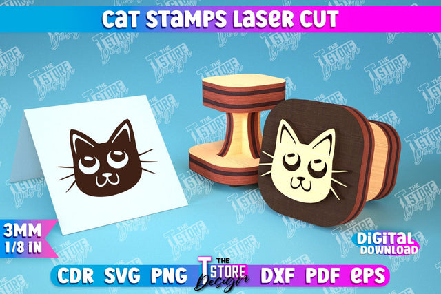 Cat Stamp Laser Cut | Teacher’s Stamp | Wooden Stamp | Children's Design | CNC File SVG The T Store Design 
