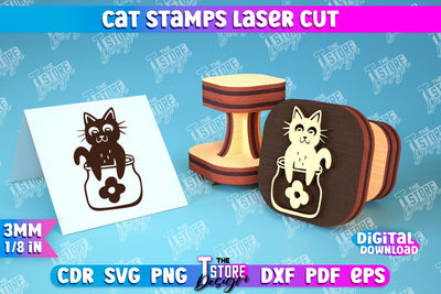 Cat Stamp Laser Cut | Teacher’s Stamp | Wooden Stamp | Children's Design | CNC File SVG The T Store Design 