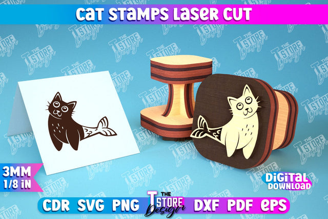 Cat Stamp Laser Cut | Teacher’s Stamp | Wooden Stamp | Children's Design | CNC File SVG The T Store Design 