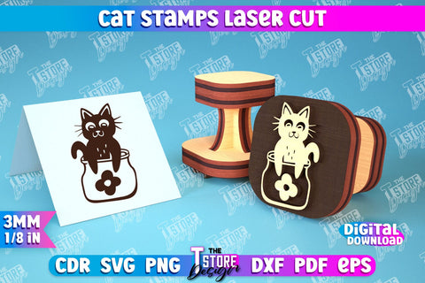 Cat Stamps Laser Cut Bundle | Teacher’s Stamp | Wooden Stamp | Children's Design | CNC File SVG The T Store Design 