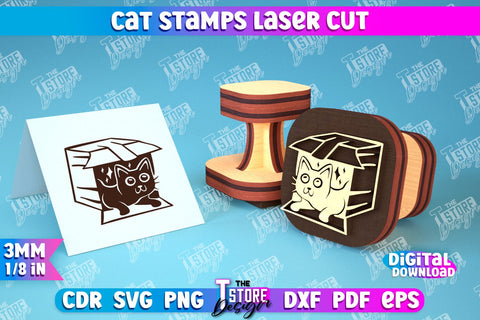 Cat Stamps Laser Cut Bundle | Teacher’s Stamp | Wooden Stamp | Children's Design | CNC File SVG The T Store Design 