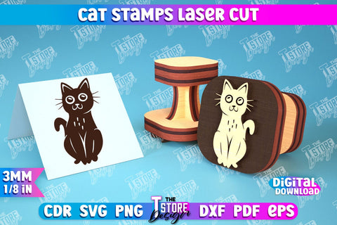Cat Stamps Laser Cut Bundle | Teacher’s Stamp | Wooden Stamp | Children's Design | CNC File SVG The T Store Design 