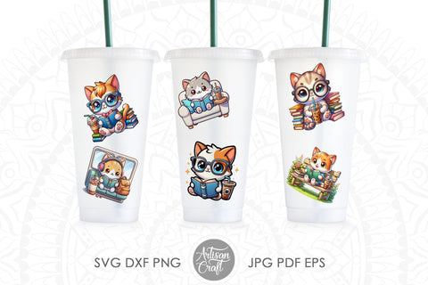 Cat stickers | Cute Cat Reading | cat with headphones Digital Pattern Artisan Craft SVG 