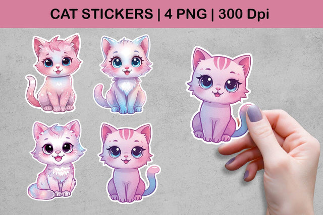 Cat Stickers | Cute Pastel Cat PNG Set Sublimation Paper Switch 