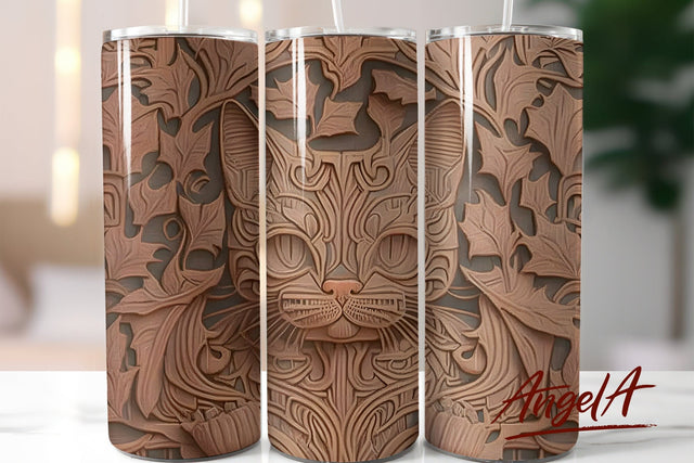 Cat sublimation tumbler / Tooled leather 3d tumbler design Sublimation Angelina Semenova 