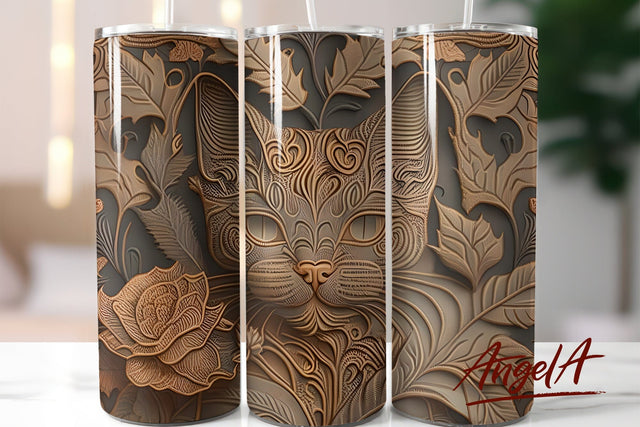 Cat sublimation tumbler / Tooled leather 3d tumbler design Sublimation Angelina Semenova 