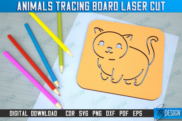 Cat Tracing Board | Stencil with Animals | Drawing Template | CNC File SVG Fly Design 