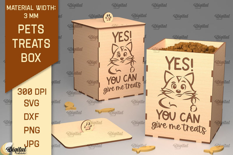 Cat Treats Box Laser Cut. Pets Treats Storage Box SVG SVG Evgenyia Guschina 