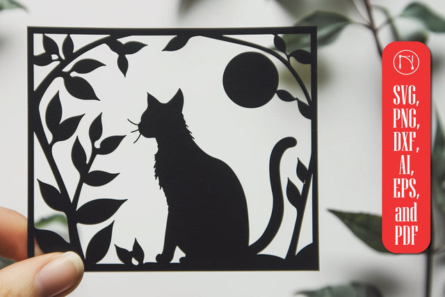 Cat with Leaves Card Paper Cut SVG SVG MD JOYNAL ABDIN 