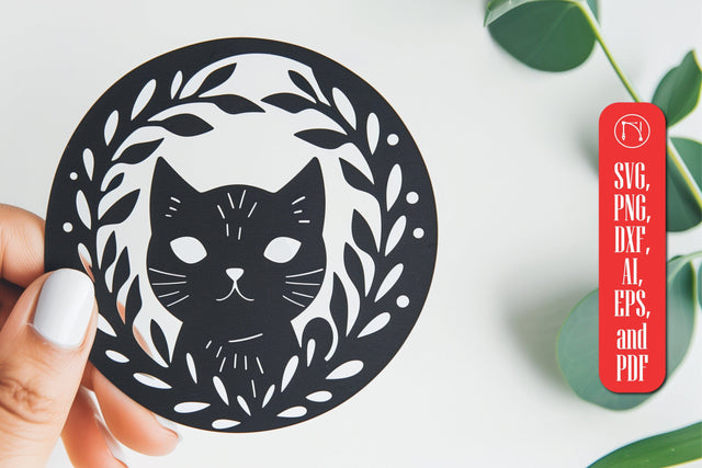 Cat with Leaves Card Paper Cut SVG SVG MD JOYNAL ABDIN 