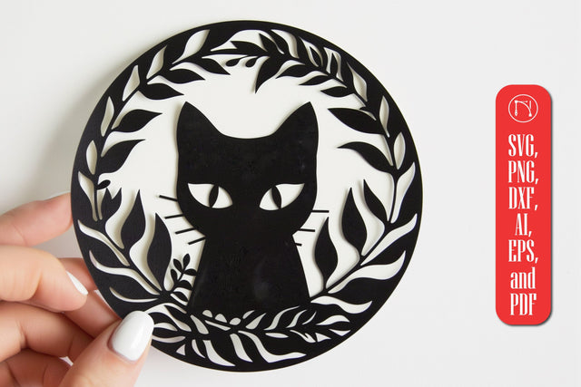 Cat with Leaves Card Paper Cut SVG SVG MD JOYNAL ABDIN 