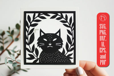 Cat with Leaves Card Paper Cut SVG SVG MD JOYNAL ABDIN 