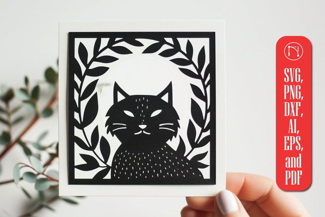 Cat with Leaves Card Paper Cut SVG SVG MD JOYNAL ABDIN 