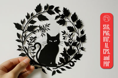 Cat with Leaves Card Paper Cut SVG SVG MD JOYNAL ABDIN 