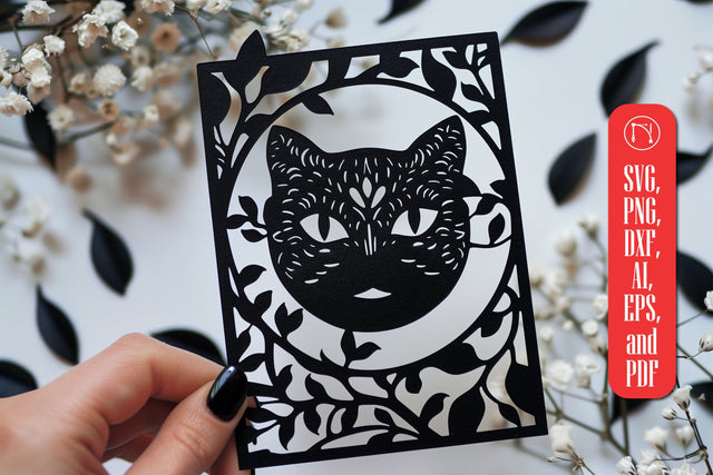 Cat with Leaves Card Paper Cut SVG SVG MD JOYNAL ABDIN 