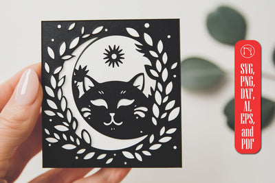 Cat with Leaves Card Paper Cut SVG SVG MD JOYNAL ABDIN 
