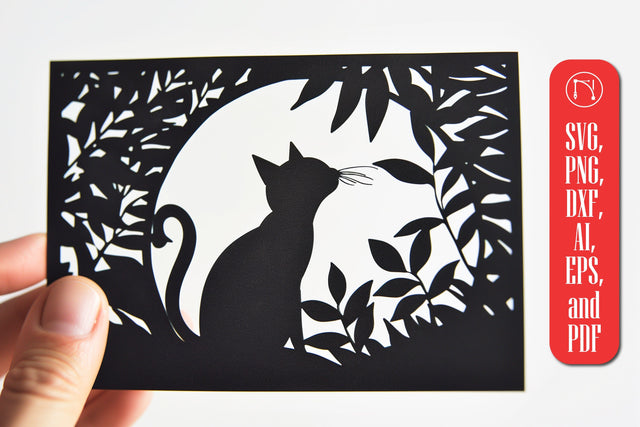 Cat with Leaves Card Paper Cut SVG SVG MD JOYNAL ABDIN 