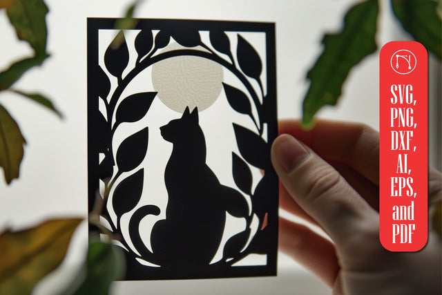 Cat with Leaves Card Paper Cut SVG SVG MD JOYNAL ABDIN 