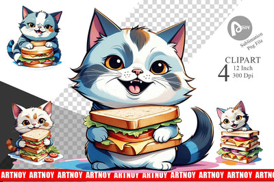Cat with Sandwich Clipart Sublimation artnoy 